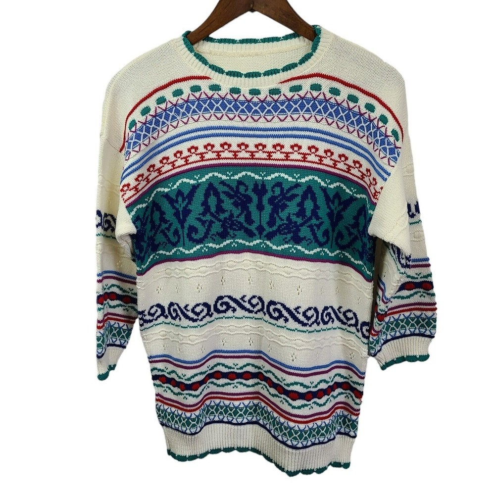 Vintage Unbranded Grandmacore 3/4 Sleeve Knit Sweater Small